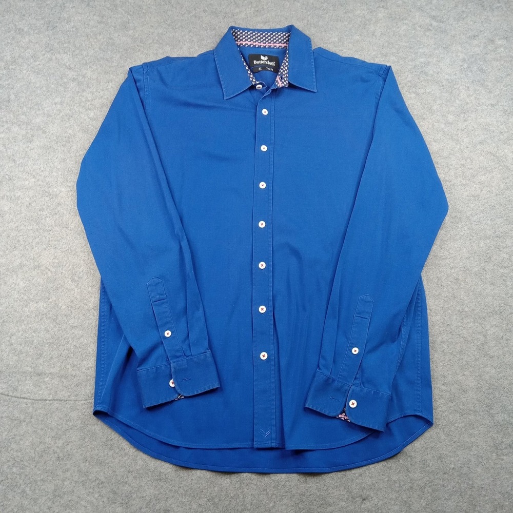 Buttercloth Shirt Mens‎ XL Tall Blue Solid 100% Cotton Dress Button Long Sleeve